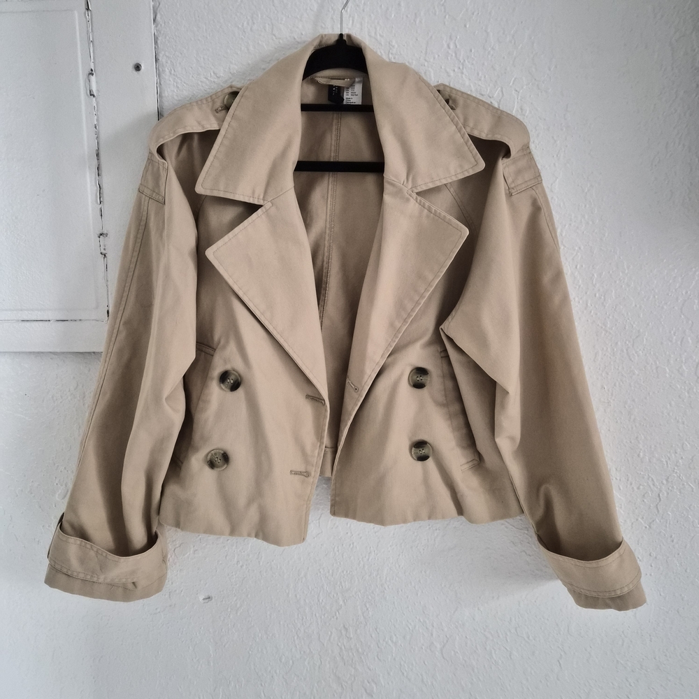 Beige Double-Breasted Short Trench Coat